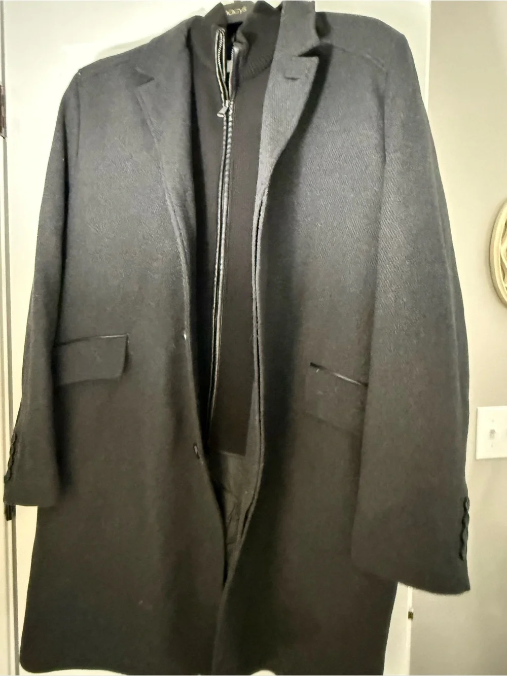 Cole Haan Men's Black Pea Coat with Inner Zip Layer
